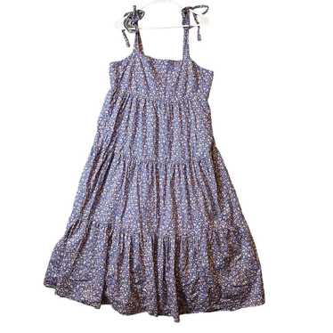 Madewell Sz Large Tie-Strap Tiered Midi Dress in … - image 1