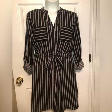 Suzy Shier Sz L Black White Striped Shirtdress