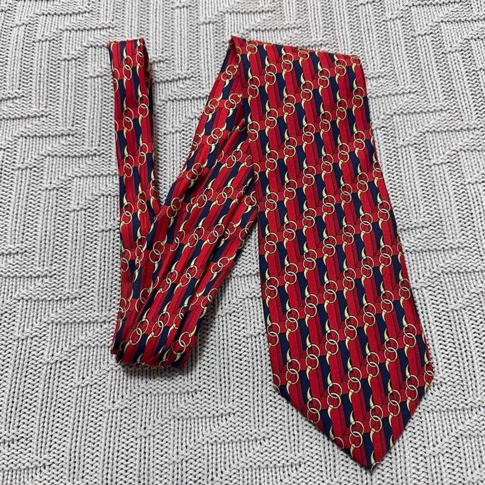 Gucci Vintage Gucci red horse bit print silk tie - image 1