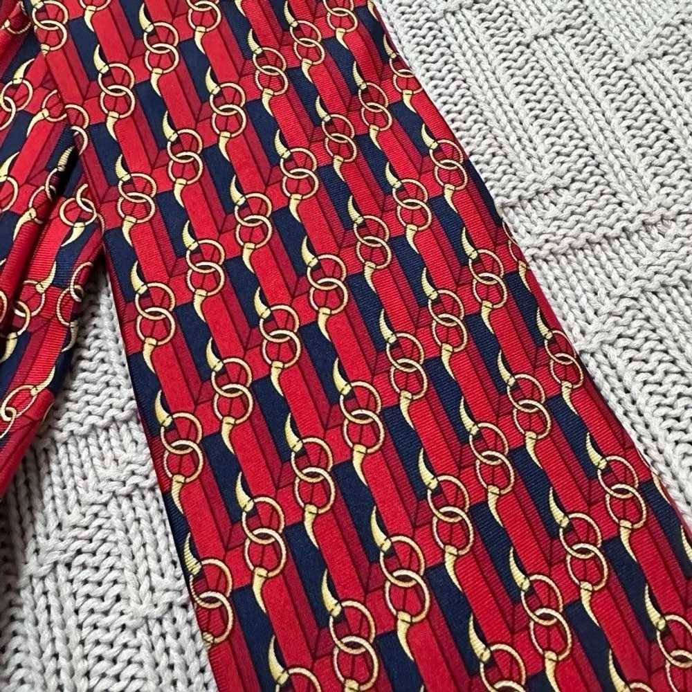 Gucci Vintage Gucci red horse bit print silk tie - image 2