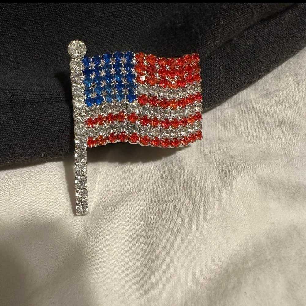 Vintage American Flag Brooch Rhinestone - image 1