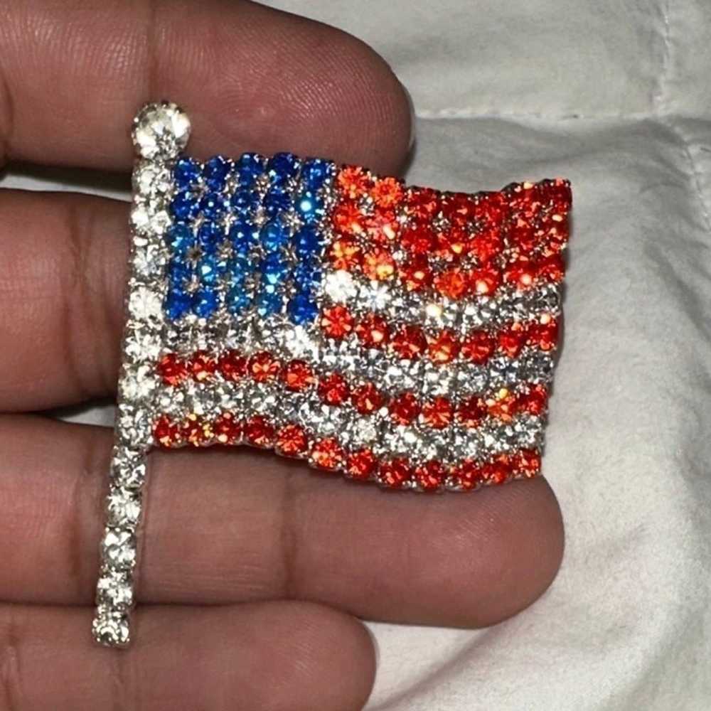 Vintage American Flag Brooch Rhinestone - image 2