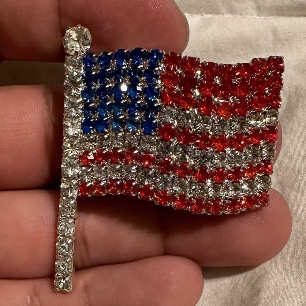 Vintage American Flag Brooch Rhinestone - image 3