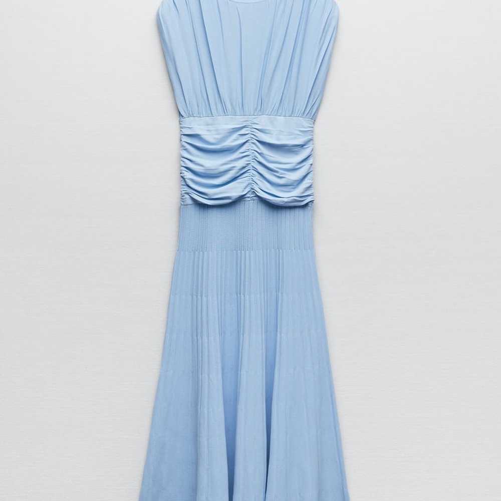 Zara sky blue dress with cinched waist - image 4