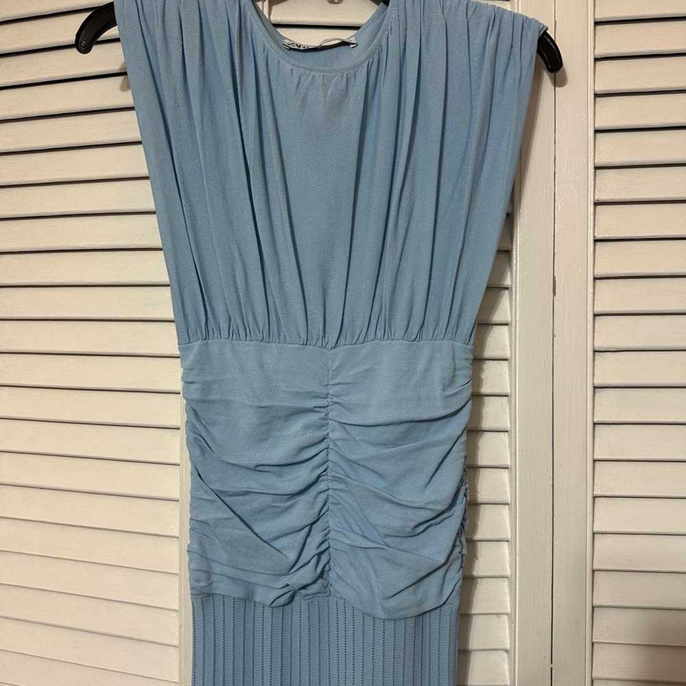 Zara sky blue dress with cinched waist - image 7