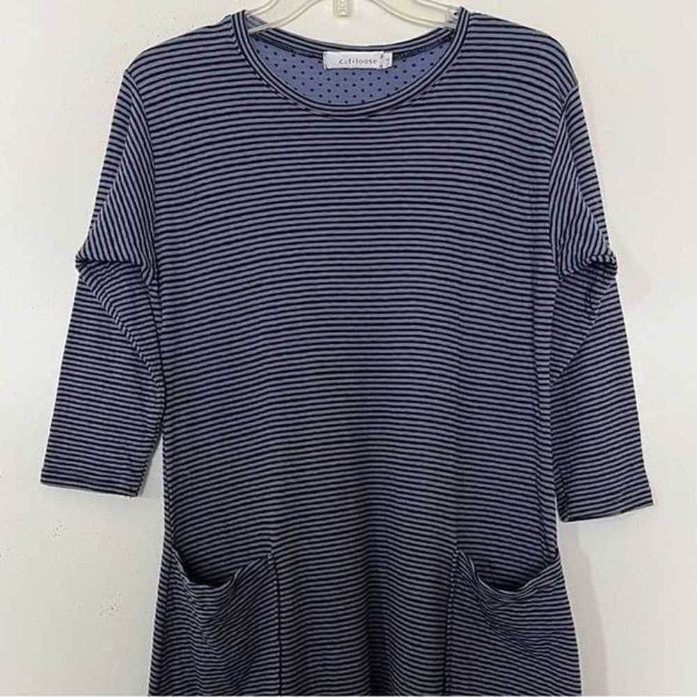 Cut Loose Lagenlook Dress Artsy Blue Black Stripe… - image 2