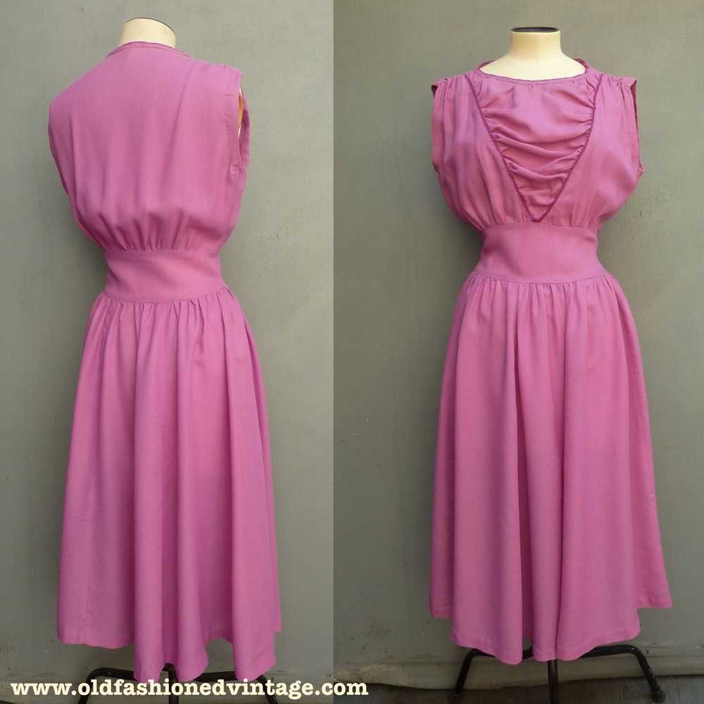 Vintage 1940s Handmade Dress Fuchsia Pink Rayon E… - image 1