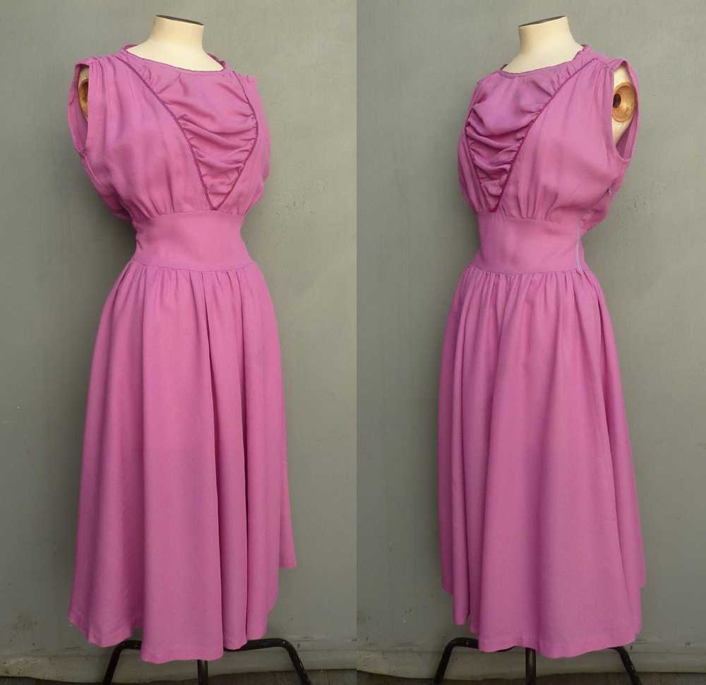 Vintage 1940s Handmade Dress Fuchsia Pink Rayon E… - image 3