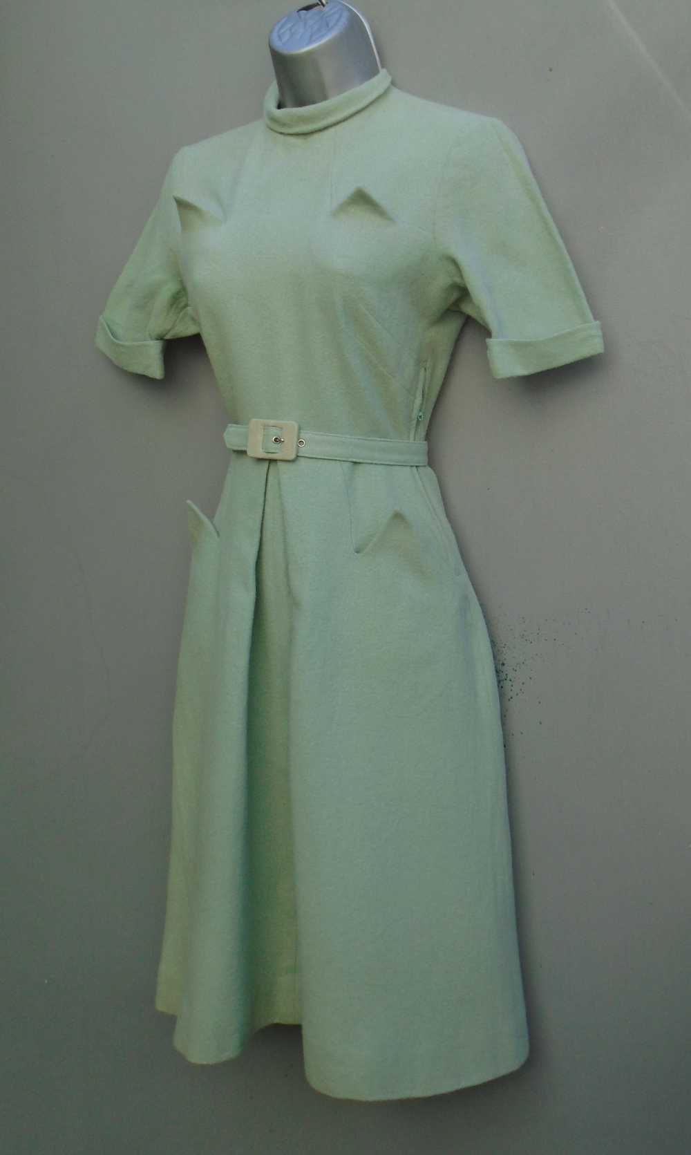 Superb Vintage 1940s Handmade Dress WW2 Seafoam B… - image 5