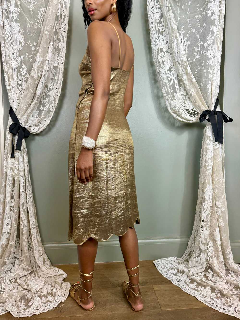 Dhalia, 20s gold lamee scalloped dress - image 10