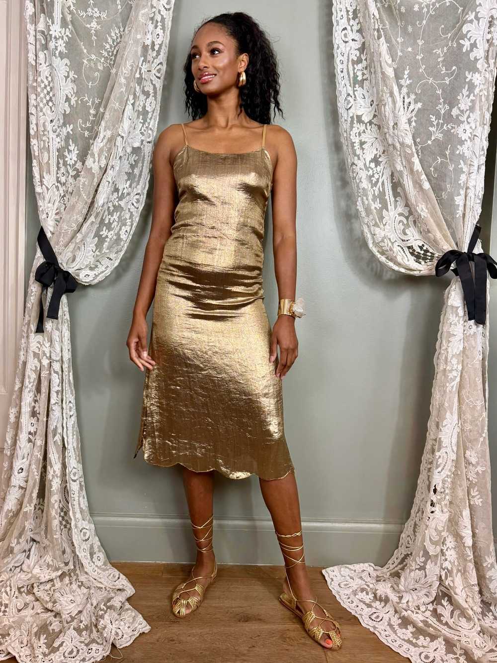 Dhalia, 20s gold lamee scalloped dress - image 2