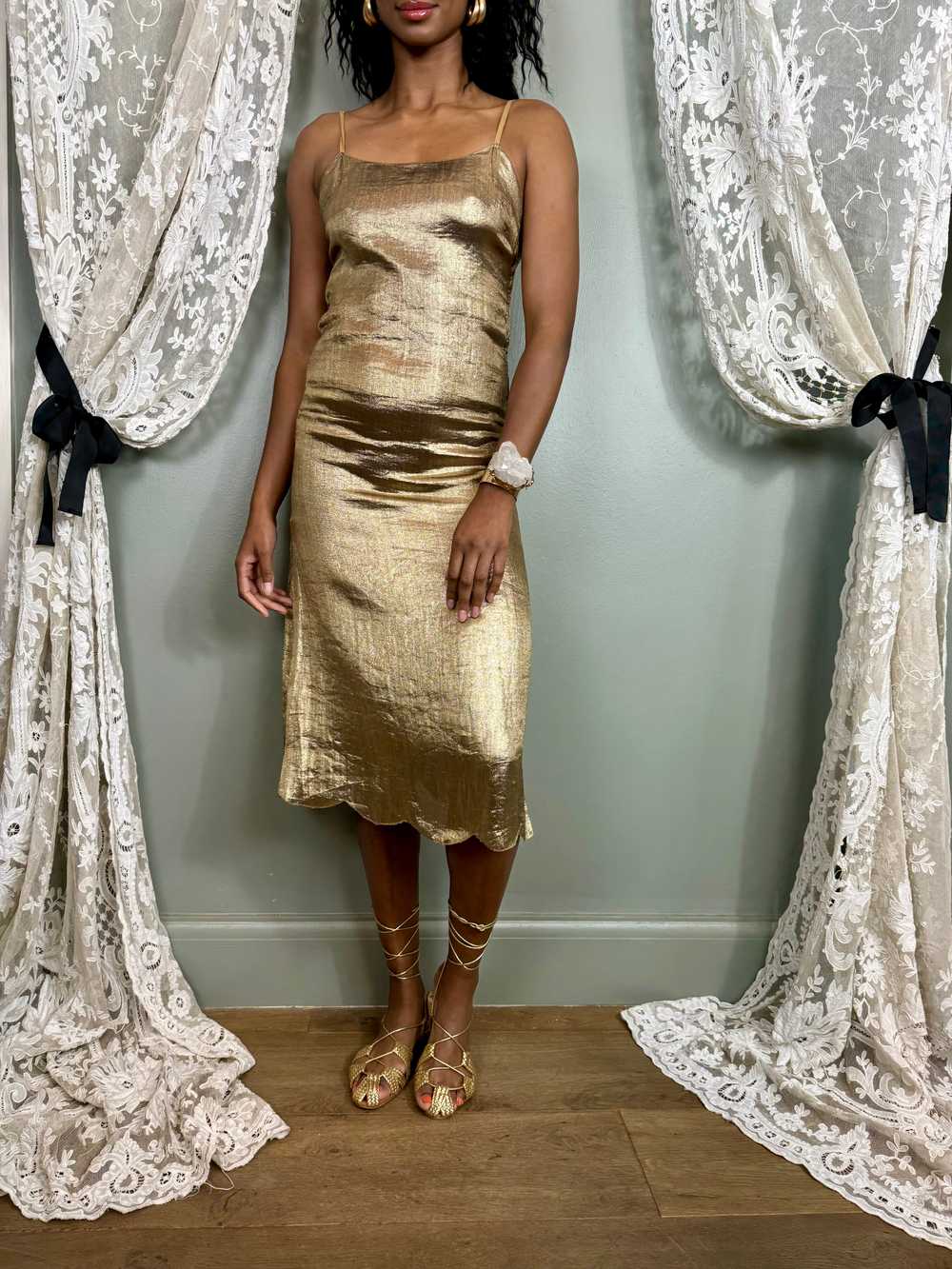 Dhalia, 20s gold lamee scalloped dress - image 4