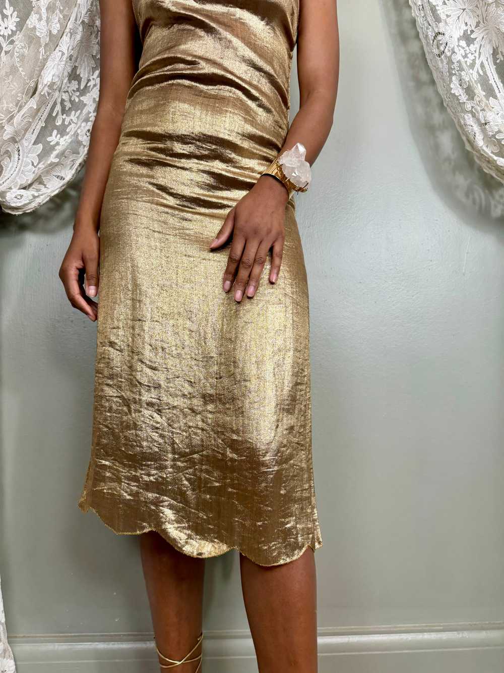 Dhalia, 20s gold lamee scalloped dress - image 8