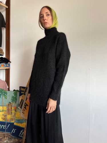 Vintage 1990's Long Black Mohair Turtleneck Sweate