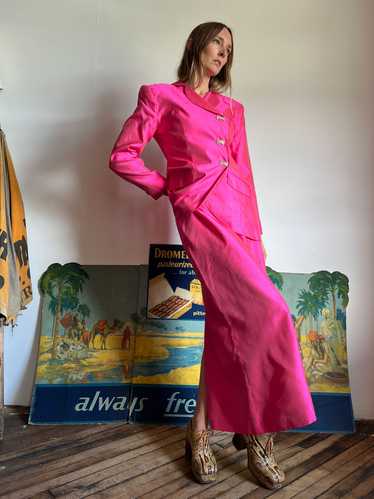 Vintage 1980's - 1990's Neon Pink Silk Two Piece S