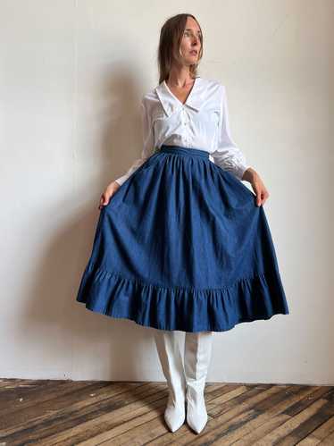 Vintage Pleated Denim Skirt with Ruffles, 1970's -