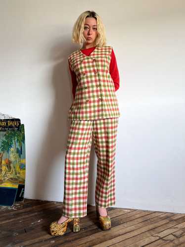 Vintage 1960's Wool Checkered Pant and Vest Set - image 1