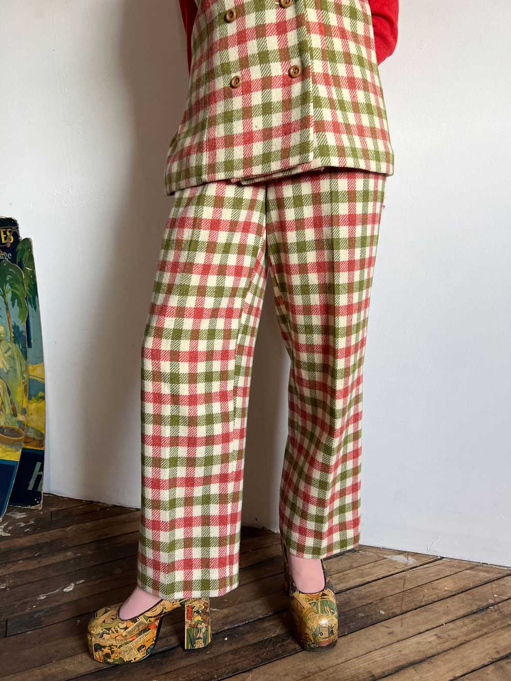 Vintage 1960's Wool Checkered Pant and Vest Set - image 2