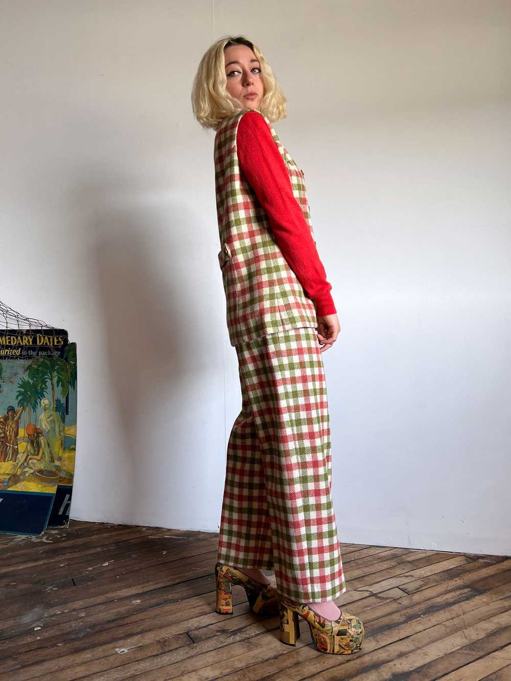 Vintage 1960's Wool Checkered Pant and Vest Set - image 5