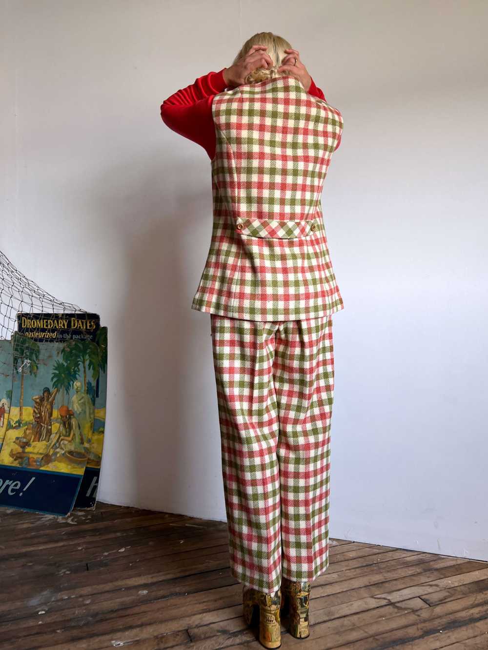 Vintage 1960's Wool Checkered Pant and Vest Set - image 8