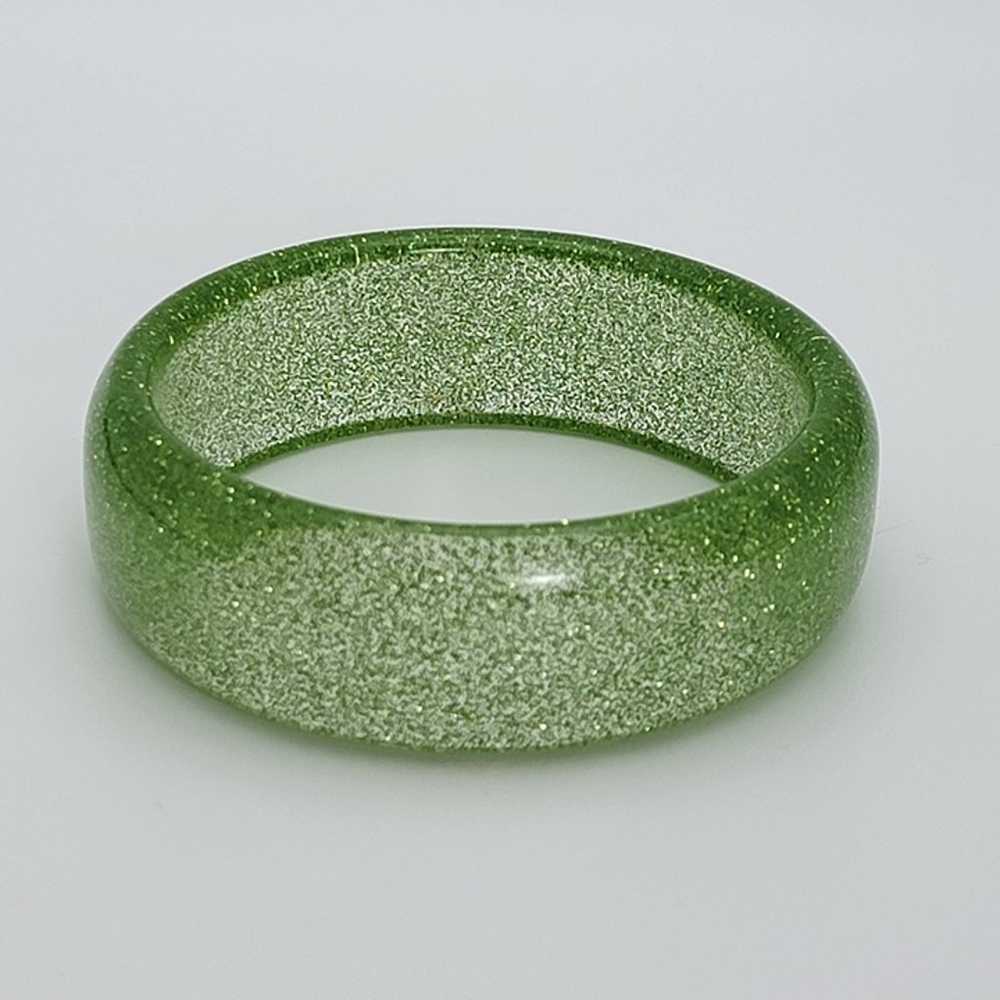 Vintage Lucite Glitter Green Wide Bangle Bracelet… - image 1