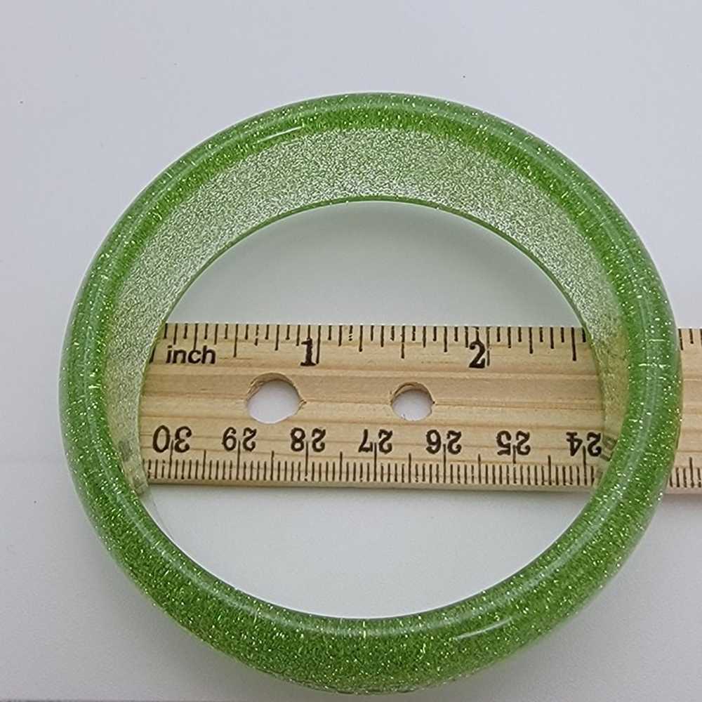 Vintage Lucite Glitter Green Wide Bangle Bracelet… - image 4