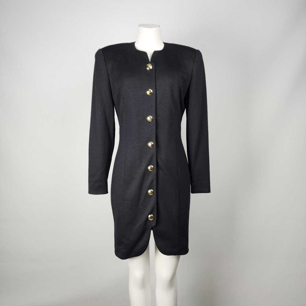 Vintage Simon Chang Black Wool Button Up Dress Si… - image 1