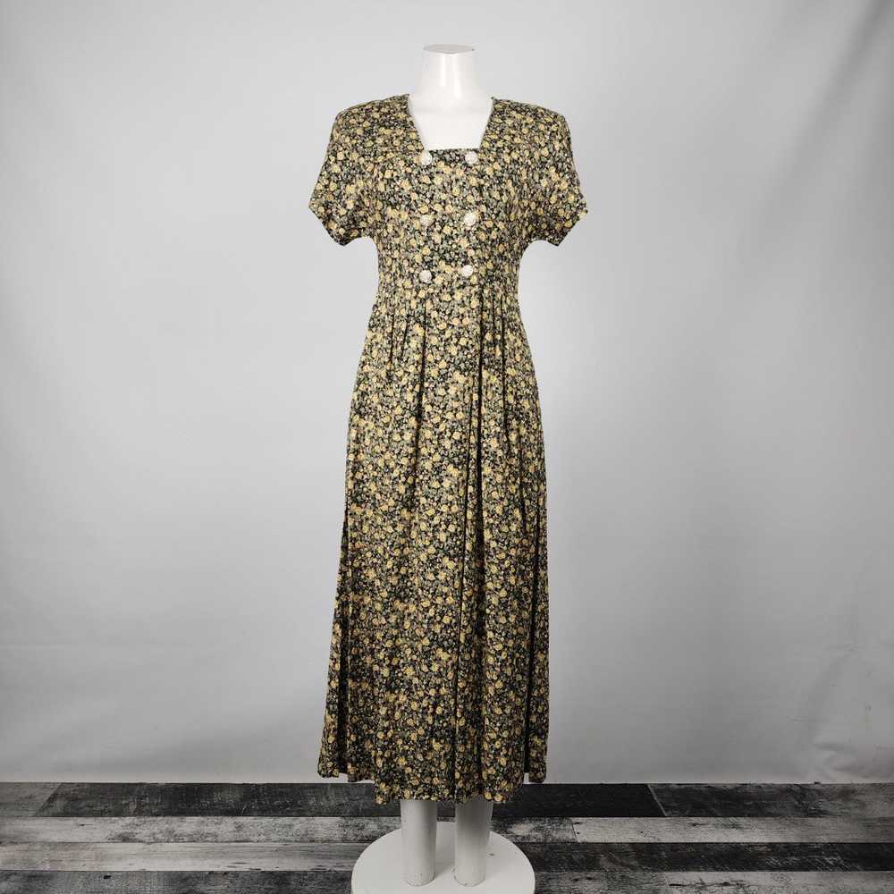 Vintage Yellow Flower Midi Dress Size S/M - image 1