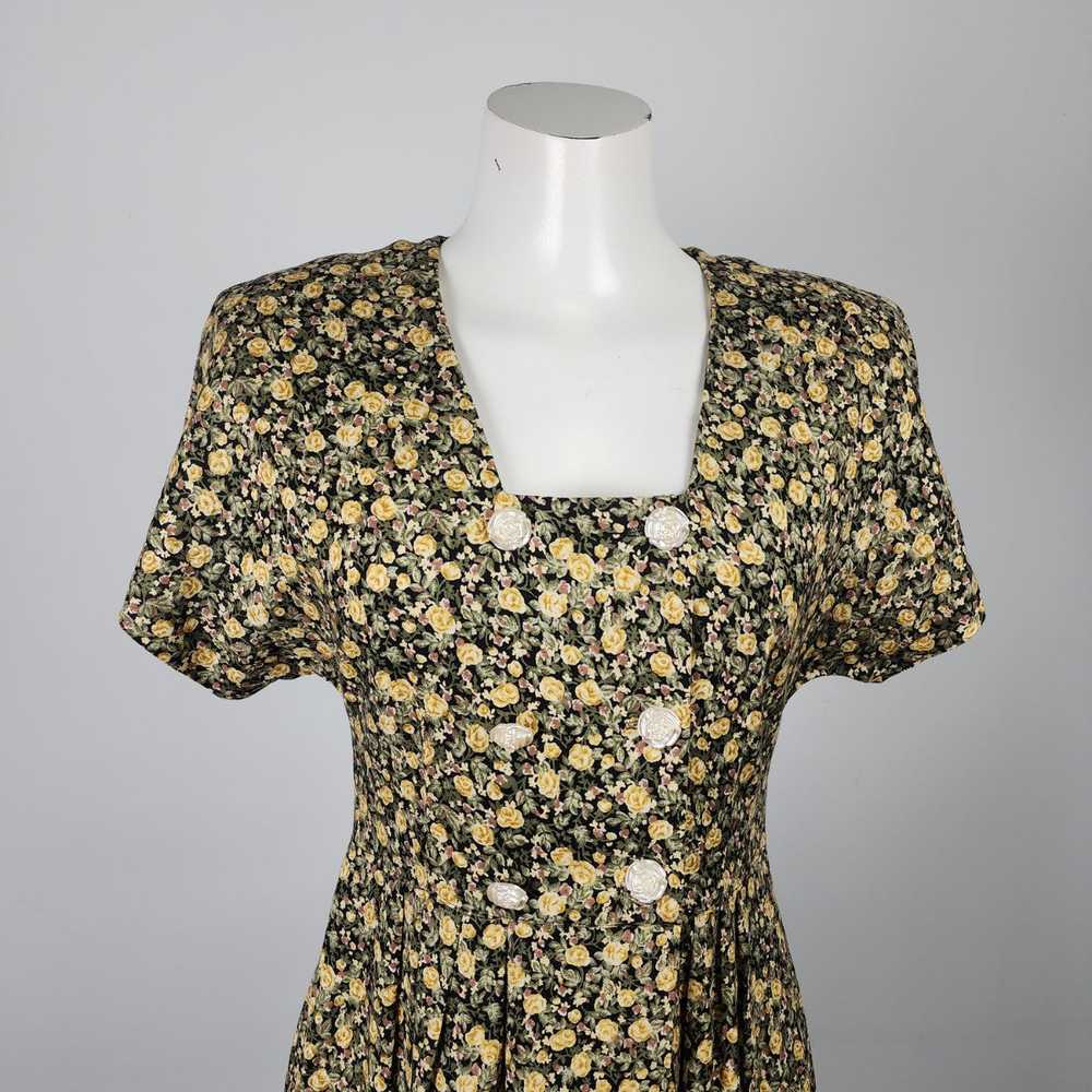 Vintage Yellow Flower Midi Dress Size S/M - image 2