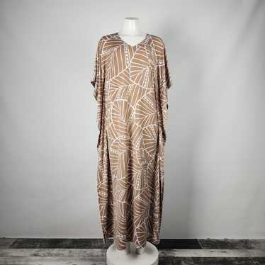 Joan Rivers Brown Tropical Kaftan Dress Size S - image 1