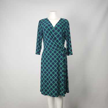 Chaps Navy & Green Faux Wrap Dress Size L - image 1