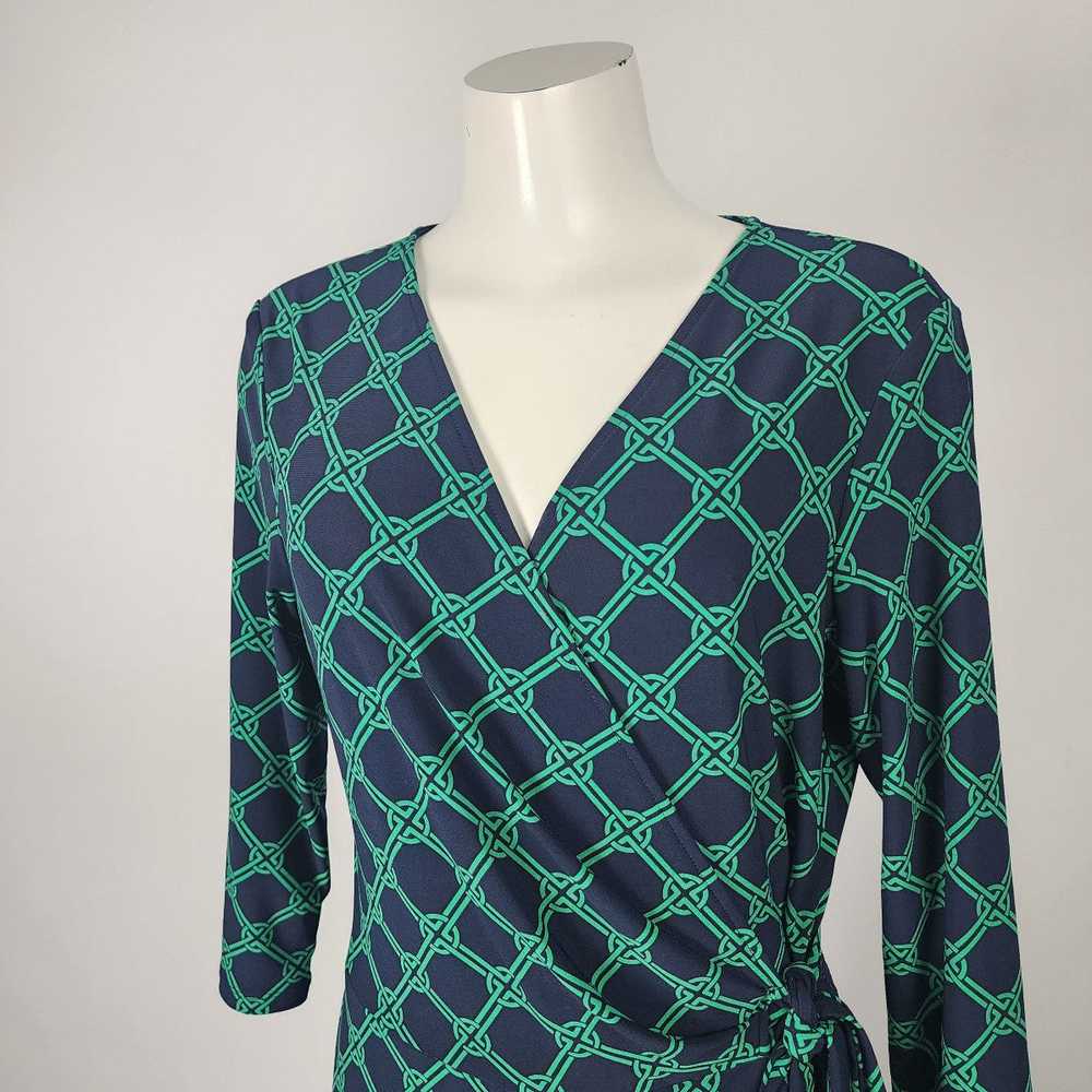 Chaps Navy & Green Faux Wrap Dress Size L - image 2