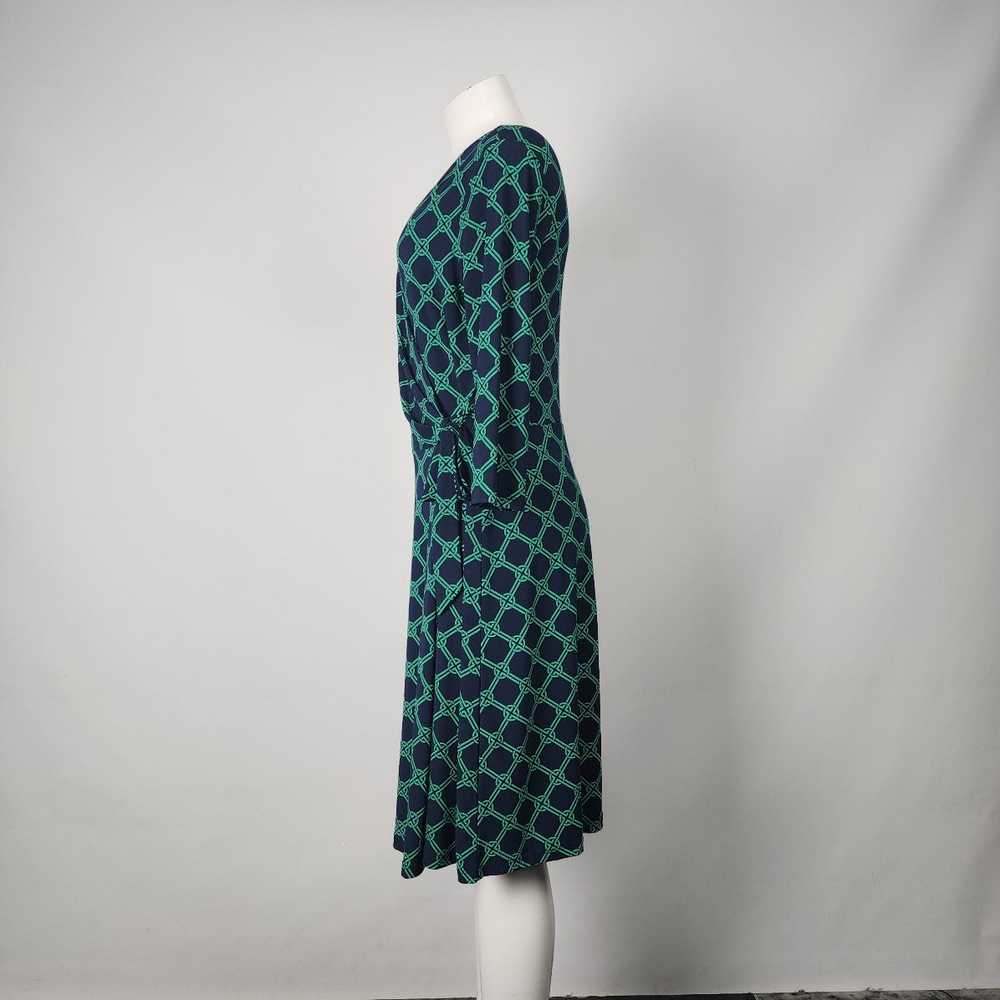 Chaps Navy & Green Faux Wrap Dress Size L - image 5