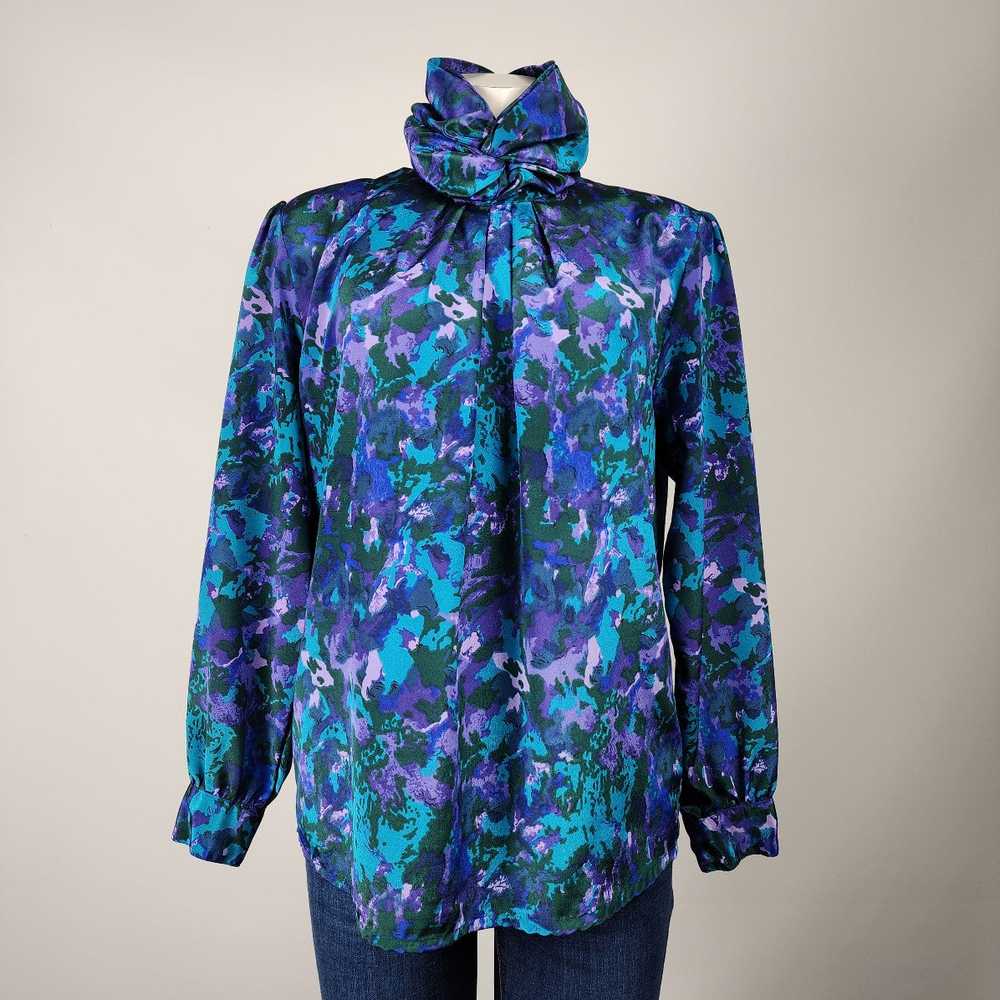 Vintage Susan Van Heusen Blue & Purple High Neck … - image 1