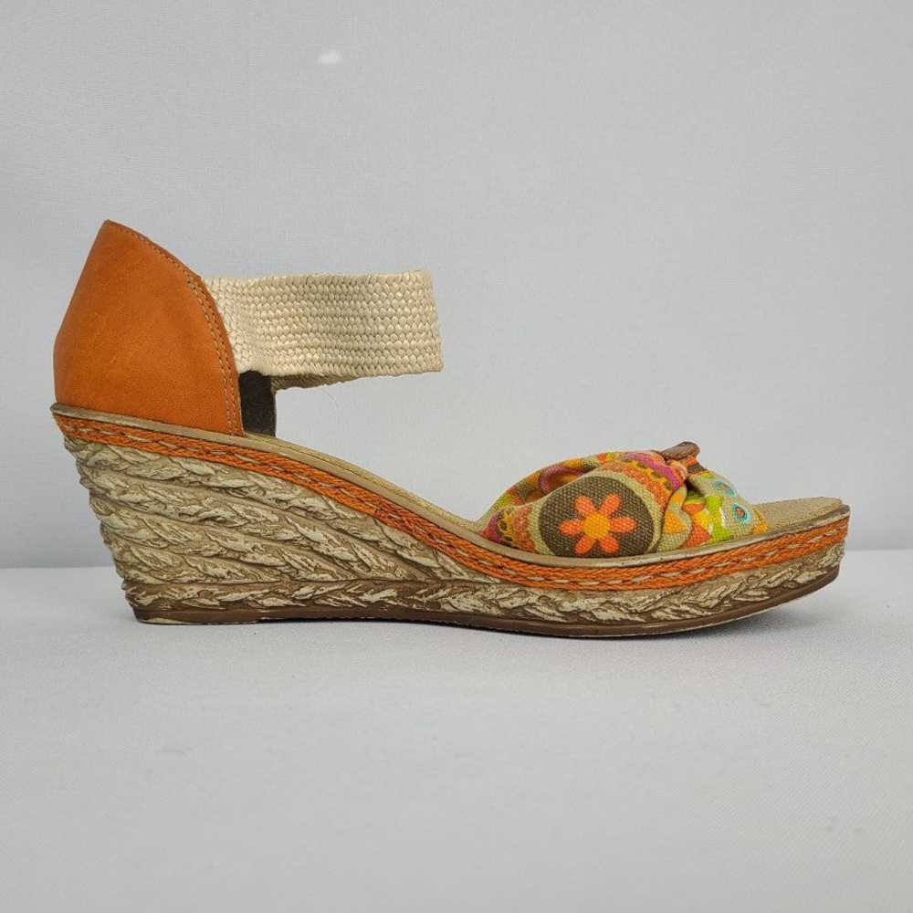 Rieker Wedge Bow Sandals Leather Orange Flower Si… - image 10