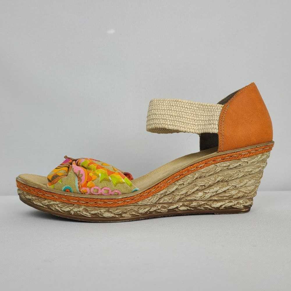 Rieker Wedge Bow Sandals Leather Orange Flower Si… - image 1