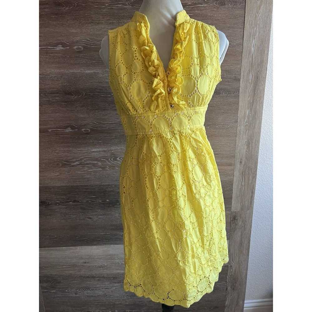 Shoshanna Womens Dress Yellow Eyelet Deep V Neck … - image 1