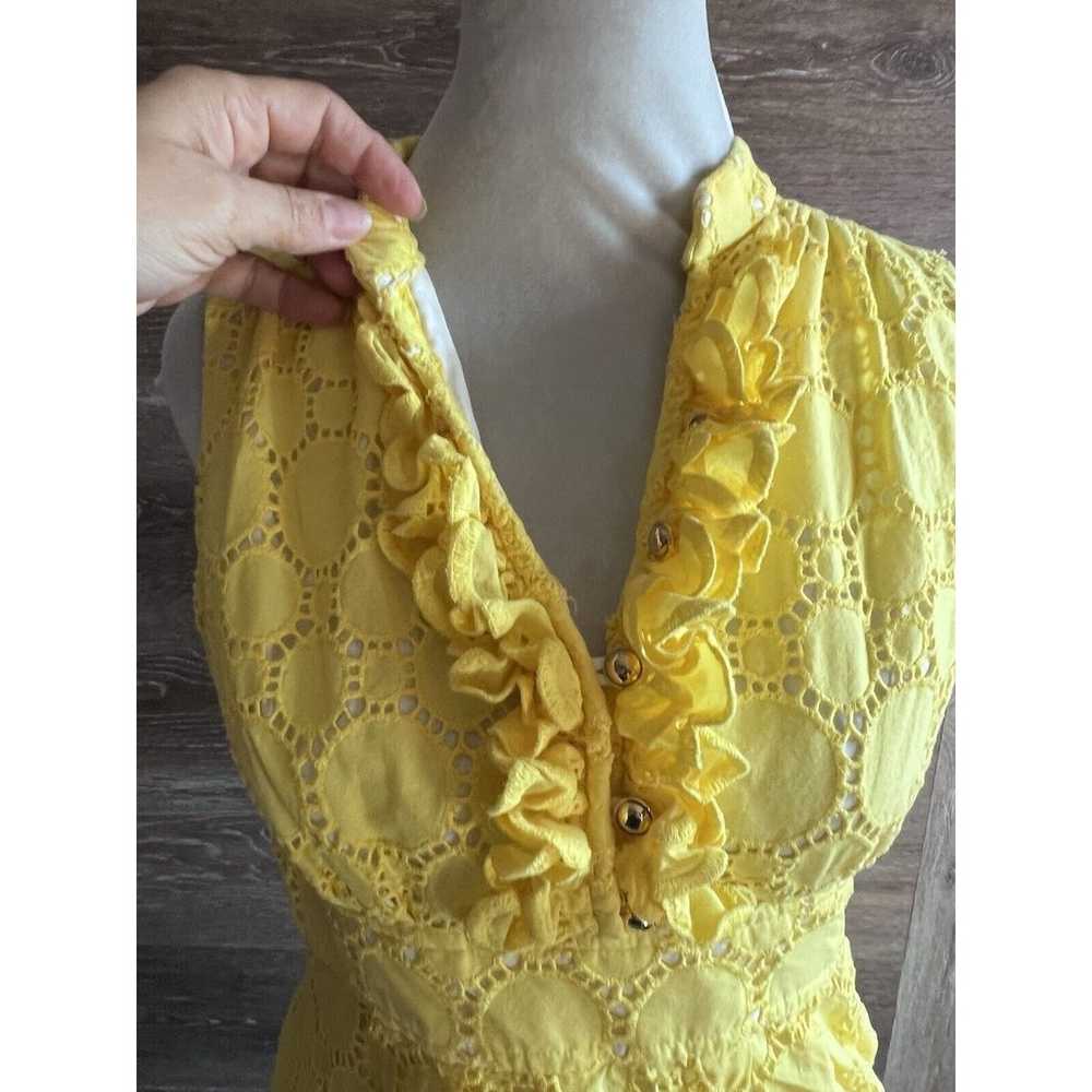 Shoshanna Womens Dress Yellow Eyelet Deep V Neck … - image 3