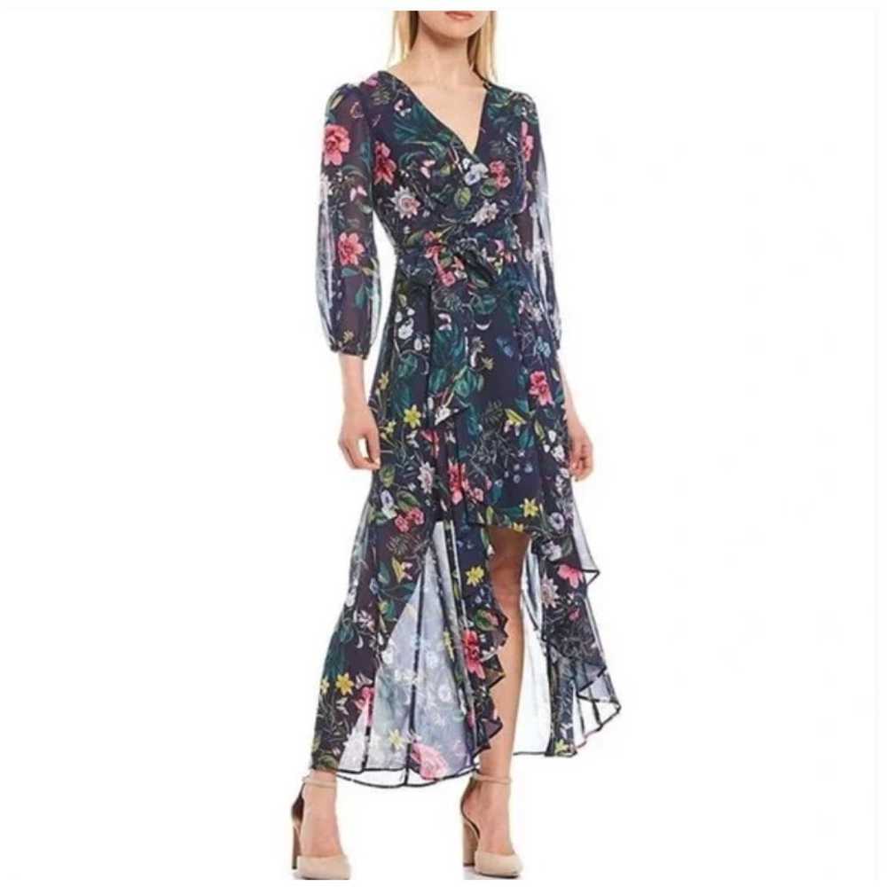 Eliza J Womens Faux Wrap Floral Midi Dress Blue M… - image 1