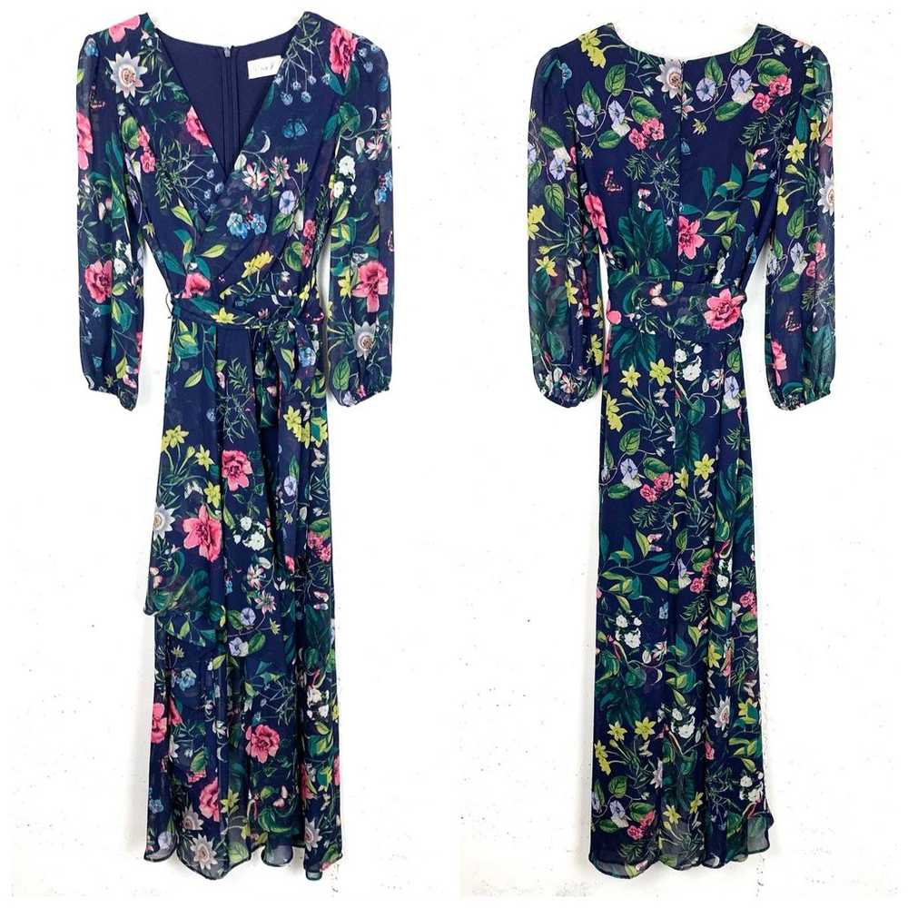 Eliza J Womens Faux Wrap Floral Midi Dress Blue M… - image 2