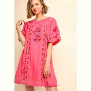 UMGEE PINK PUFFY SLEEVE TUNIC DRESS