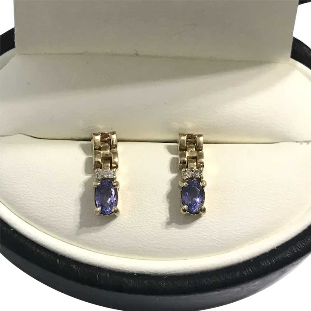 14K YG Tranzanite and Diamond Vintage Earrings - image 1