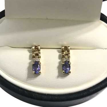 14K YG Tranzanite and Diamond Vintage Earrings - image 1