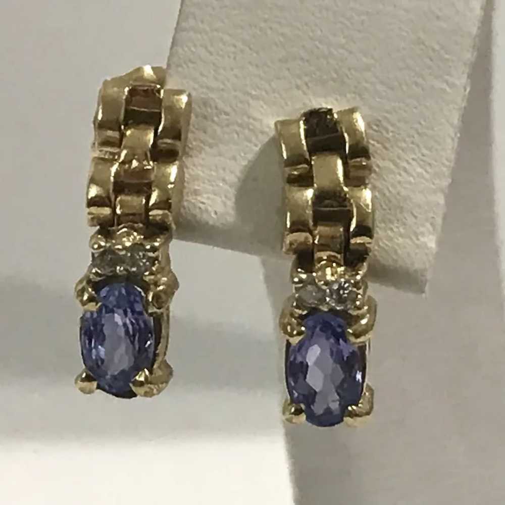 14K YG Tranzanite and Diamond Vintage Earrings - image 4