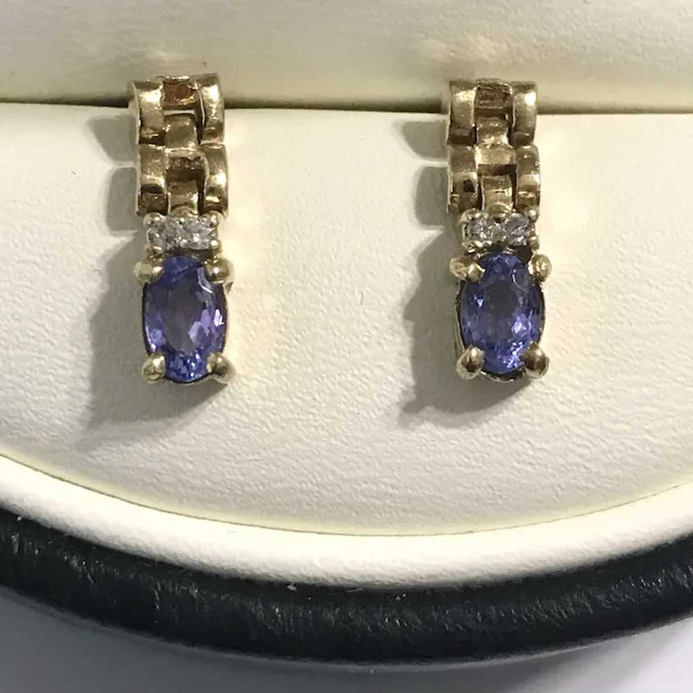 14K YG Tranzanite and Diamond Vintage Earrings - image 6