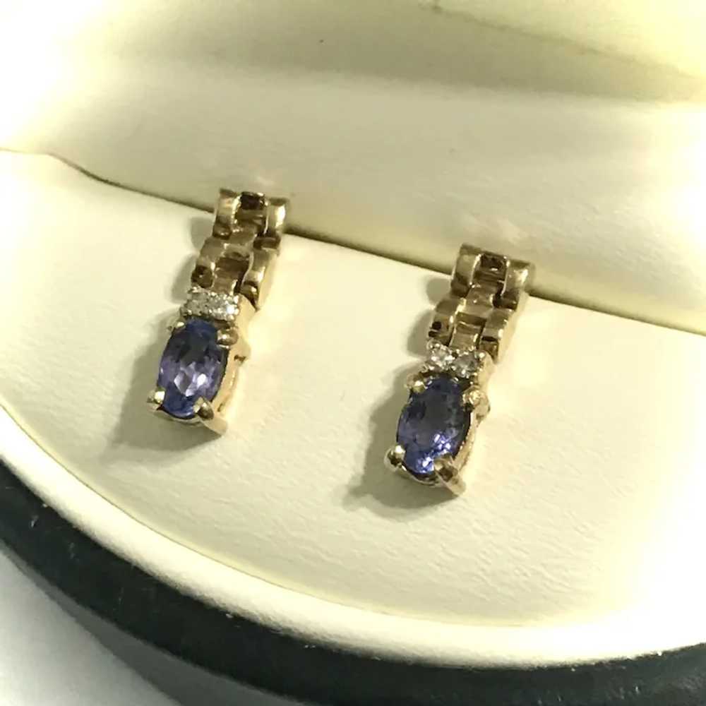 14K YG Tranzanite and Diamond Vintage Earrings - image 7