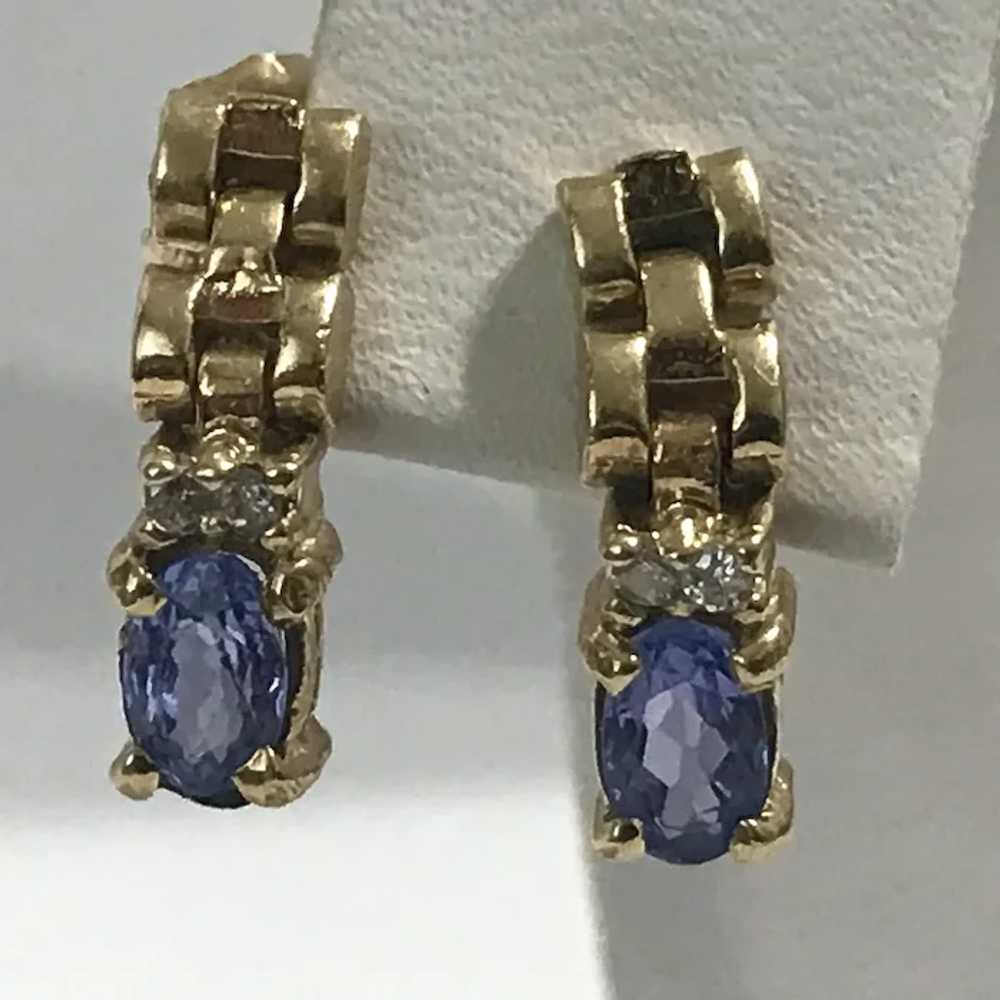 14K YG Tranzanite and Diamond Vintage Earrings - image 8