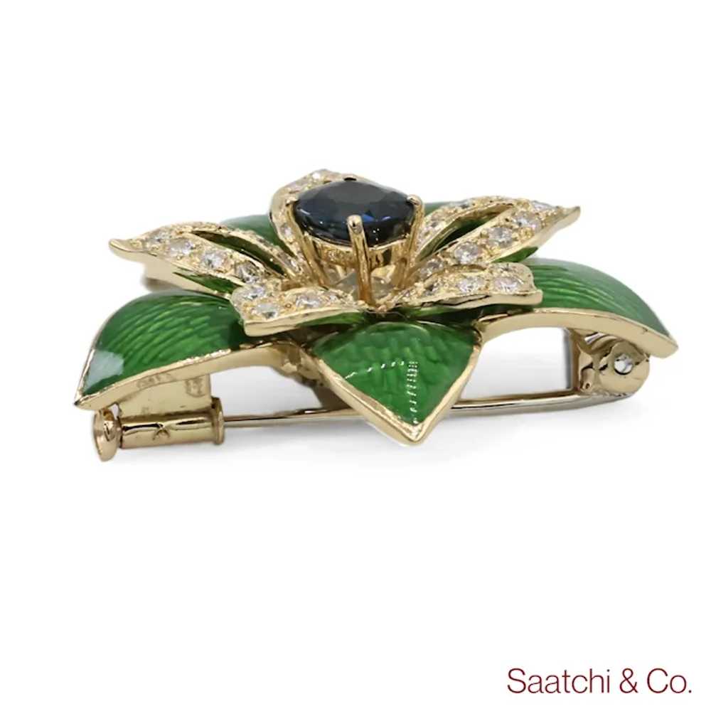 18K (750) Yellow Gold Green Enamel Sapphire Diamo… - image 3