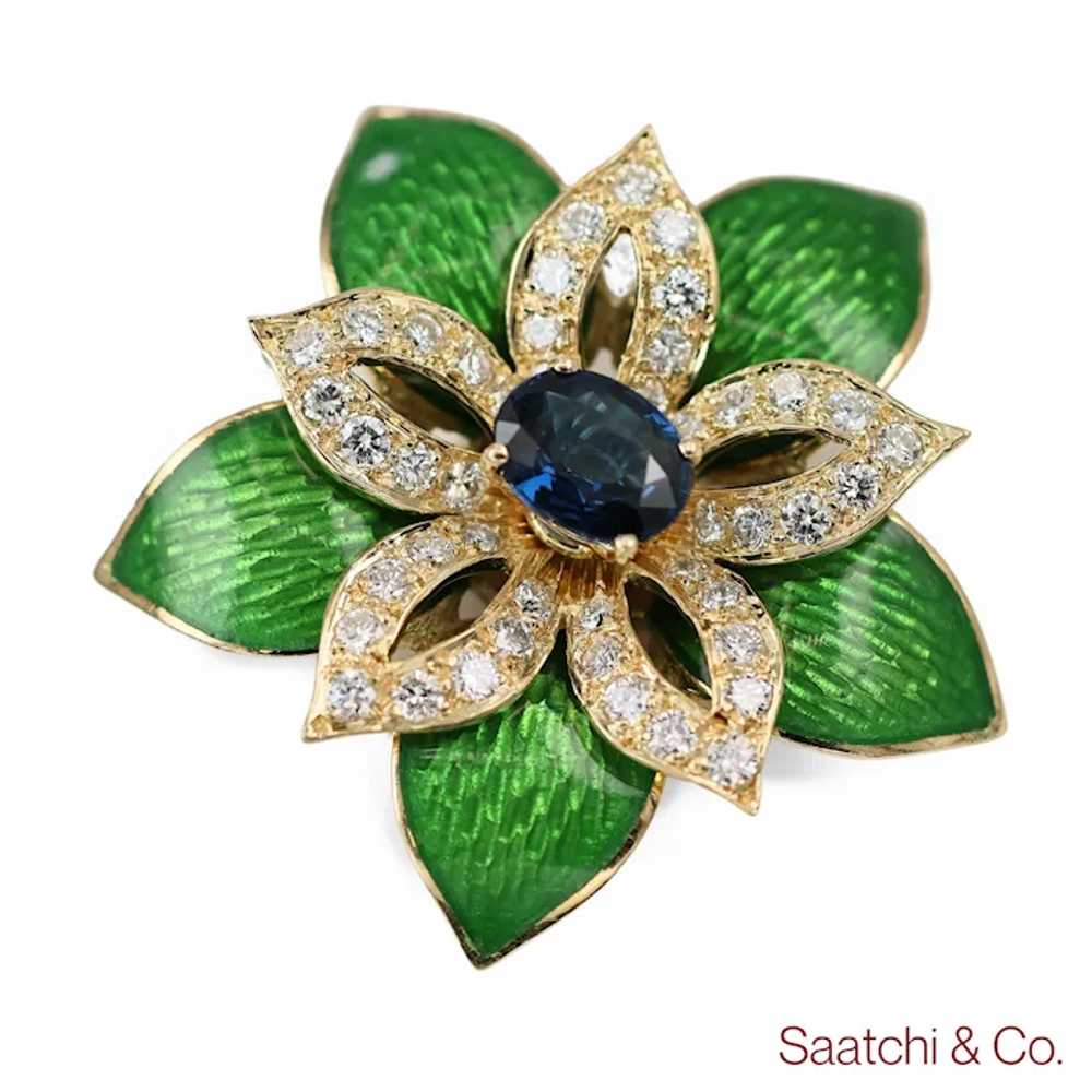 18K (750) Yellow Gold Green Enamel Sapphire Diamo… - image 6