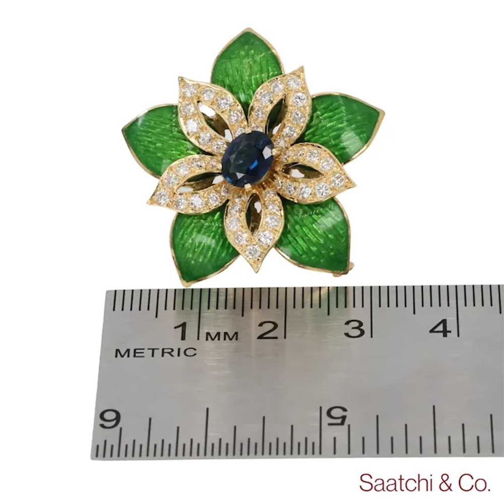 18K (750) Yellow Gold Green Enamel Sapphire Diamo… - image 7